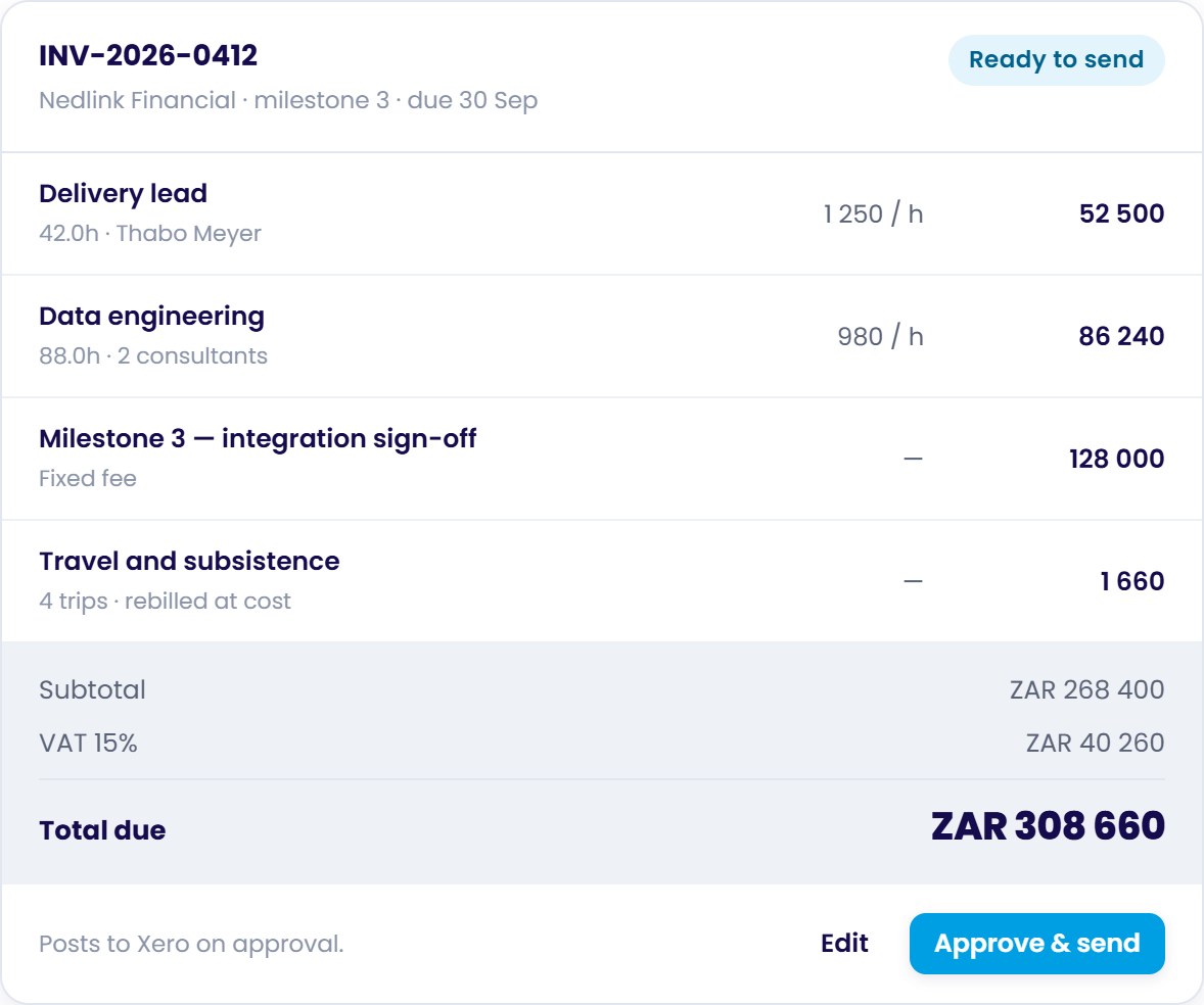 Chronodesk Invoicing Engine Generating Milestone and Time and Materials Billing